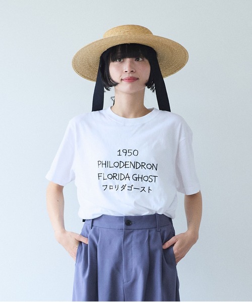 yuni（ユニ　）の「PHILODENDRON embroidely Tshirt（Tシャツ/カットソー・レディース・グレー/ホワイト・FREE）」の6枚目の写真
