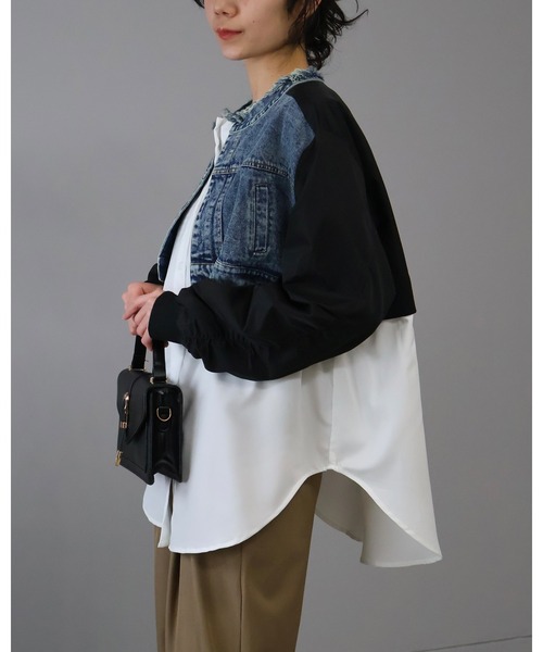 Doumoi(ドゥモエ)の「MA-1×デニムレイヤード風ドッキングブラウス(シャツ/ブラウス・レディース・グリーン系その他/ブラック系その他・FREE)」の11枚目の写真