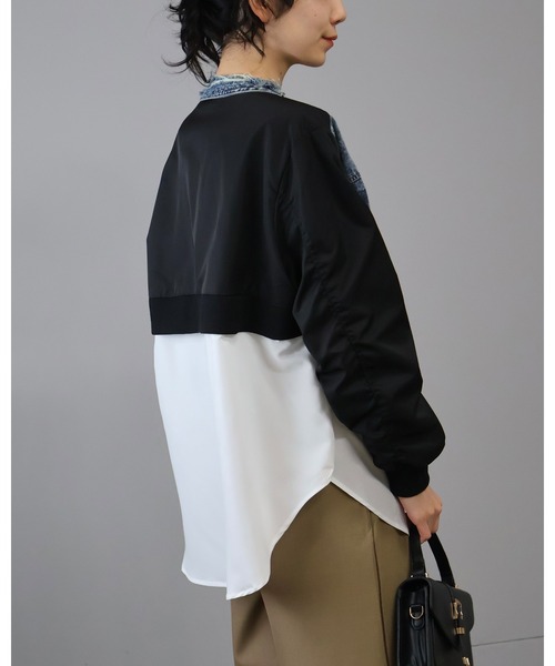 Doumoi(ドゥモエ)の「MA-1×デニムレイヤード風ドッキングブラウス(シャツ/ブラウス・レディース・グリーン系その他/ブラック系その他・FREE)」の13枚目の写真