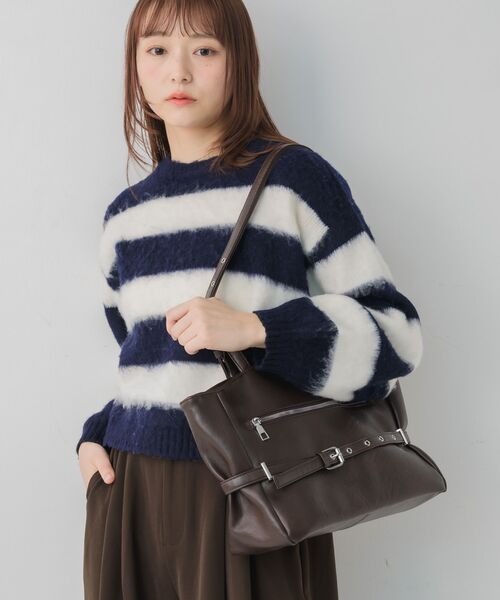 RETRO GIRL（レトロガール）の「ベルトデザイントート（ショルダーバッグ・レディース・ブラウン/オフホワイト/ブラック・ONE SIZE）」の6枚目の写真