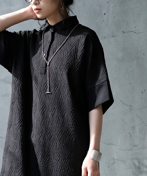 antiqua(アンティカ)の「Aライン シャツワンピース(シャツワンピース・レディース・ブラック・ONESIZE)」の3枚目の写真