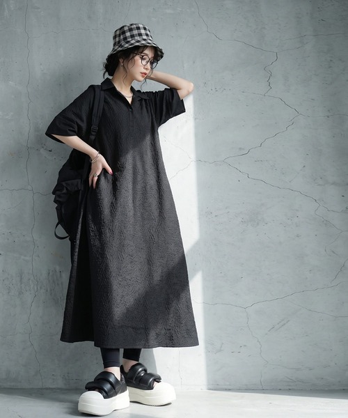 antiqua(アンティカ)の「Aライン シャツワンピース(シャツワンピース・レディース・ブラック・ONESIZE)」の6枚目の写真