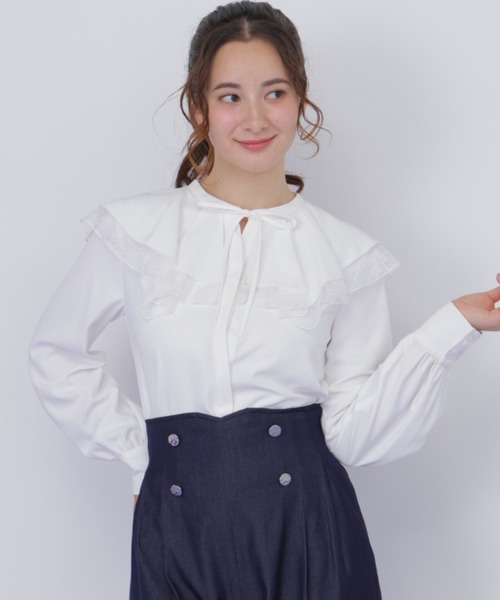 JILL by JILL STUART(ジルバイジルスチュアート)の「ビッグカラーレースレイヤードブラウス(シャツ/ブラウス・レディース・ホワイト/ブルー系その他/ブラック・FREE)」の11枚目の写真