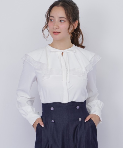 JILL by JILL STUART(ジルバイジルスチュアート)の「ビッグカラーレースレイヤードブラウス(シャツ/ブラウス・レディース・ホワイト/ブルー系その他/ブラック・FREE)」の12枚目の写真