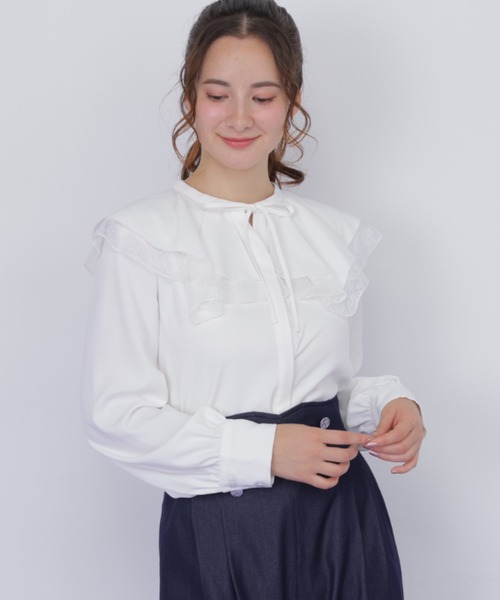 JILL by JILL STUART(ジルバイジルスチュアート)の「ビッグカラーレースレイヤードブラウス(シャツ/ブラウス・レディース・ホワイト/ブルー系その他/ブラック・FREE)」の13枚目の写真