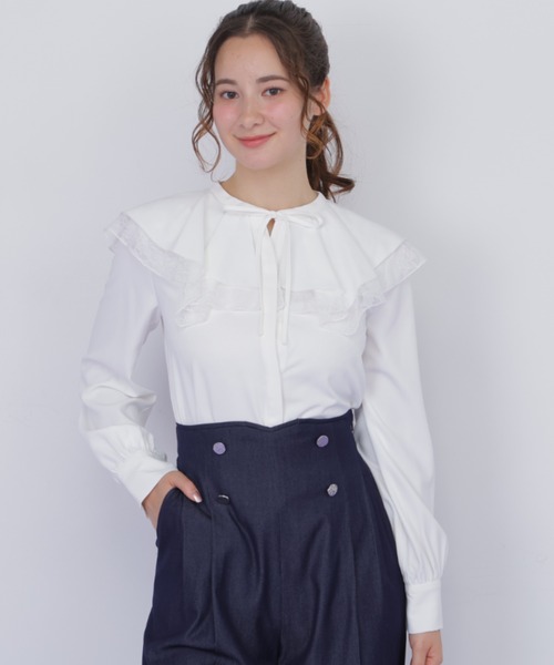 JILL by JILL STUART(ジルバイジルスチュアート)の「ビッグカラーレースレイヤードブラウス(シャツ/ブラウス・レディース・ホワイト/ブルー系その他/ブラック・FREE)」の10枚目の写真