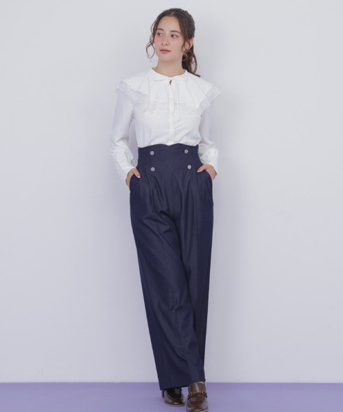 JILL by JILL STUART(ジルバイジルスチュアート)の「ビッグカラーレースレイヤードブラウス(シャツ/ブラウス・レディース・ホワイト/ブルー系その他/ブラック・FREE)」の4枚目の写真
