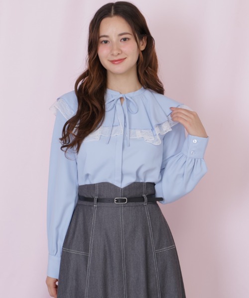 JILL by JILL STUART(ジルバイジルスチュアート)の「ビッグカラーレースレイヤードブラウス(シャツ/ブラウス・レディース・ホワイト/ブルー系その他/ブラック・FREE)」の15枚目の写真