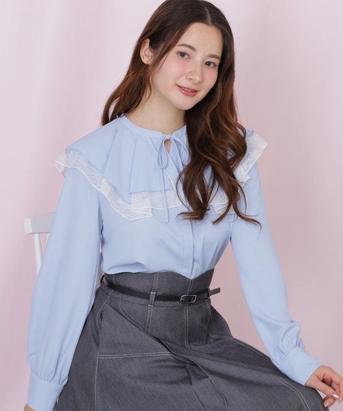 JILL by JILL STUART(ジルバイジルスチュアート)の「ビッグカラーレースレイヤードブラウス(シャツ/ブラウス・レディース・ホワイト/ブルー系その他/ブラック・FREE)」の21枚目の写真