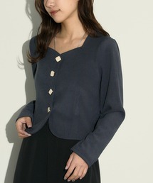 H.TOKYO（エイチトウキョウ）の「スクエアビジューボタン クロップド リブニットカーディガン / ノーカラージャケット（ノーカラージャケット）」