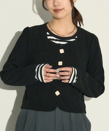 H.TOKYO（エイチトウキョウ）の「スクエアビジューボタン クロップド リブニットカーディガン / ノーカラージャケット（ノーカラージャケット）」