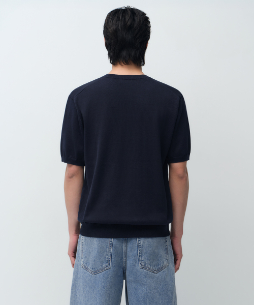 MUSINSA STANDARD（ムシンサスタンダード）の「ウォッシャブルスーピマコットンクルーネック半袖ニット[ネイビー]（ニット/セーター・メンズ・その他・MEDIUM/X-LARGE/XX-LARGE/SMALL/LARGE）」の3枚目の写真