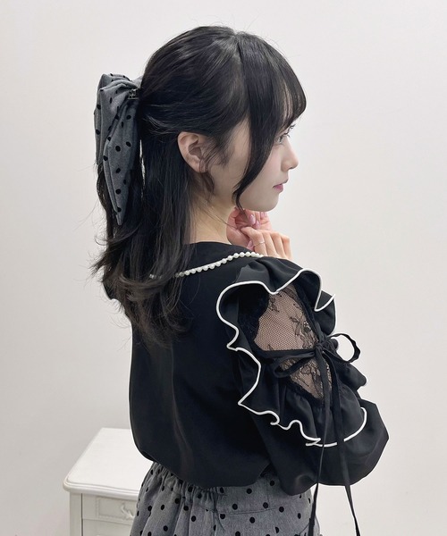 DearMyLoveRose(ディアマイラブローズ)の「オリジナルハートチャーム付きビッグリボンドットバレッタ(その他ヘアアクセサリー・レディース・グレー/ブラック・FREE)」の12枚目の写真