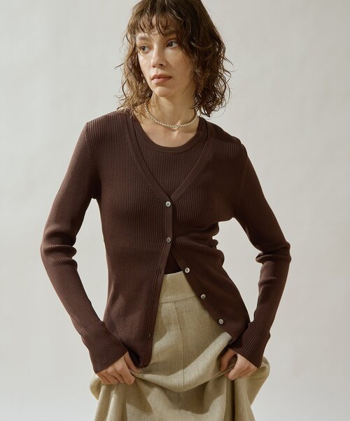 Drawing Numbers（ドローイング ナンバーズ）の「【Drawing Numbers】リブVネックカーディガン（カーディガン/ボレロ・レディース・ブラック/ブラウン/ホワイト・38）」の3枚目の写真