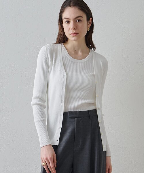 Drawing Numbers（ドローイング ナンバーズ）の「【Drawing Numbers】リブVネックカーディガン（カーディガン/ボレロ・レディース・ブラック/ブラウン/ホワイト・38）」の5枚目の写真