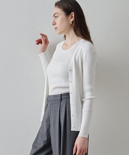 Drawing Numbers（ドローイング ナンバーズ）の「【Drawing Numbers】リブVネックカーディガン（カーディガン/ボレロ・レディース・ブラック/ブラウン/ホワイト・38）」の6枚目の写真