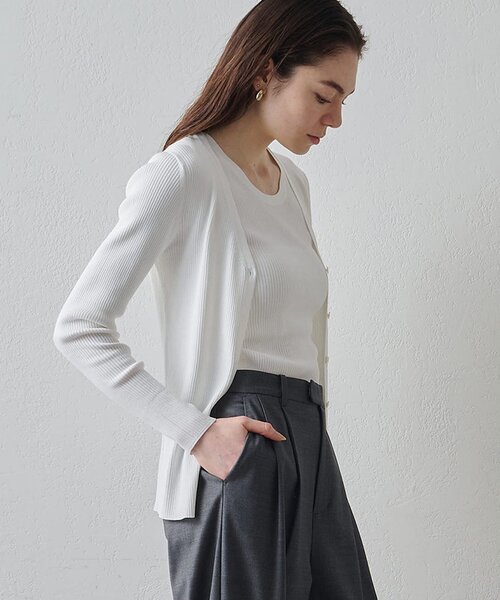 Drawing Numbers（ドローイング ナンバーズ）の「【Drawing Numbers】リブVネックカーディガン（カーディガン/ボレロ・レディース・ブラック/ブラウン/ホワイト・38）」の8枚目の写真