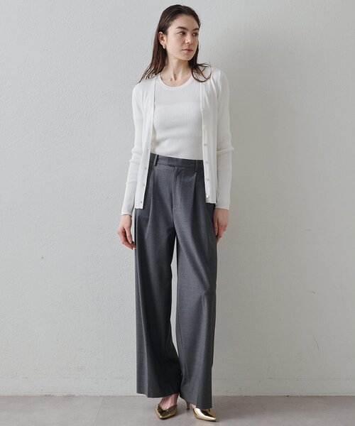 Drawing Numbers（ドローイング ナンバーズ）の「【Drawing Numbers】リブVネックカーディガン（カーディガン/ボレロ・レディース・ブラック/ブラウン/ホワイト・38）」の9枚目の写真