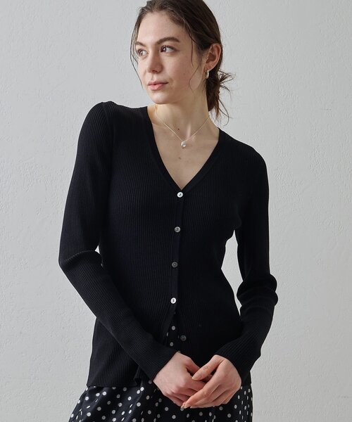 Drawing Numbers（ドローイング ナンバーズ）の「【Drawing Numbers】リブVネックカーディガン（カーディガン/ボレロ・レディース・ブラック/ブラウン/ホワイト・38）」の11枚目の写真