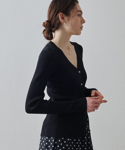 Drawing Numbers（ドローイング ナンバーズ）の「【Drawing Numbers】リブVネックカーディガン（カーディガン/ボレロ・レディース・ブラック/ブラウン/ホワイト・38）」の16枚目の写真