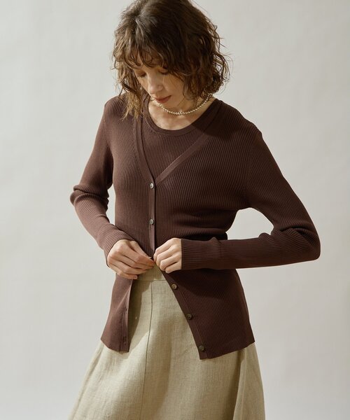 Drawing Numbers（ドローイング ナンバーズ）の「【Drawing Numbers】リブVネックカーディガン（カーディガン/ボレロ・レディース・ブラック/ブラウン/ホワイト・38）」の21枚目の写真