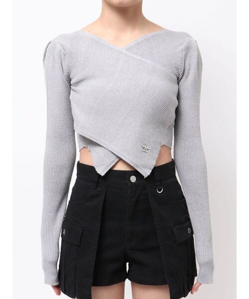 EMODA(エモダ)の「ワイドクロスクロップドニット(ニット/セーター・レディース・ブラック/グレー/ライム/アイボリー・FREE)」の3枚目の写真