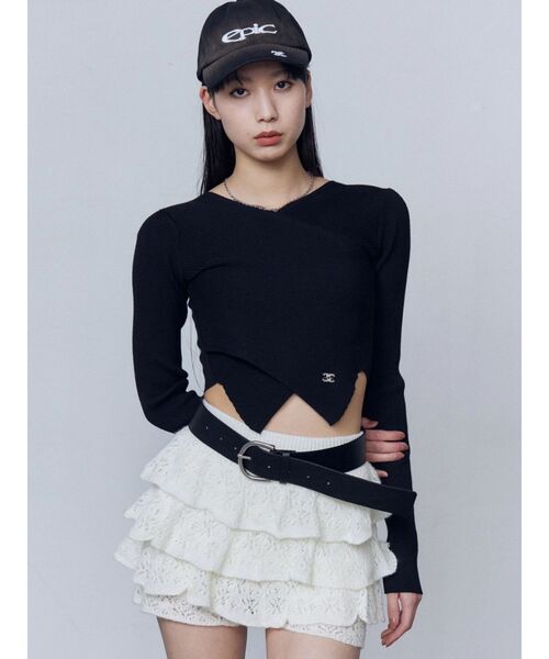 EMODA(エモダ)の「ワイドクロスクロップドニット(ニット/セーター・レディース・ブラック/グレー/ライム/アイボリー・FREE)」の12枚目の写真