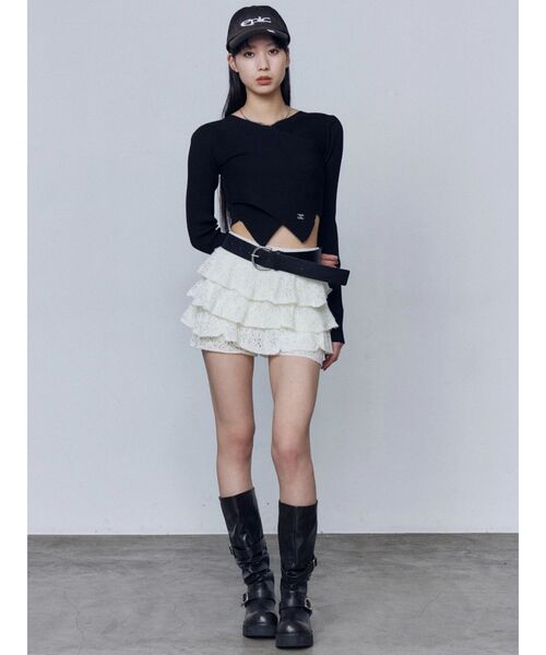 EMODA(エモダ)の「ワイドクロスクロップドニット(ニット/セーター・レディース・ブラック/グレー/ライム/アイボリー・FREE)」の14枚目の写真