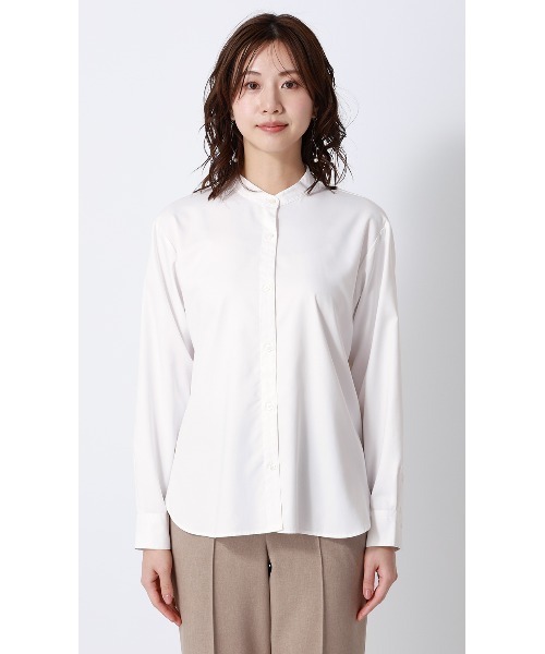 AOYAMA(アオヤマ)の「2通りの着こなしを楽しめる華やかトップス バンドカラーボウタイシャツ【長袖】【2WAY】(シャツ/ブラウス・レディース・ホワイト/ブルー・L/M)」の4枚目の写真