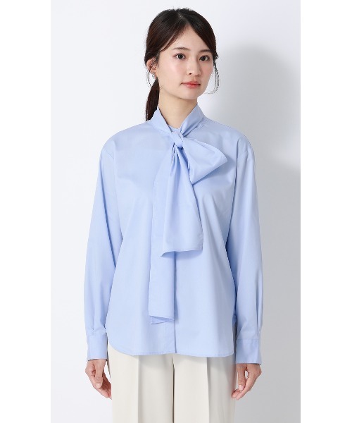 AOYAMA(アオヤマ)の「2通りの着こなしを楽しめる華やかトップス バンドカラーボウタイシャツ【長袖】【2WAY】(シャツ/ブラウス・レディース・ホワイト/ブルー・L/M)」の21枚目の写真