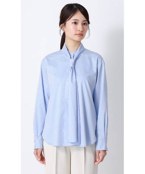 AOYAMA(アオヤマ)の「2通りの着こなしを楽しめる華やかトップス バンドカラーボウタイシャツ【長袖】【2WAY】(シャツ/ブラウス・レディース・ホワイト/ブルー・L/M)」の22枚目の写真