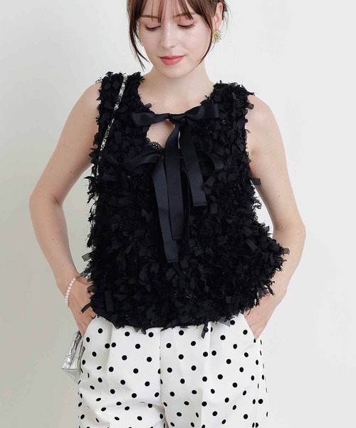 PICCIN(ピッチン)の「後ろリボンベスト(ベスト・レディース・ブラック/オフホワイト・M)」の2枚目の写真