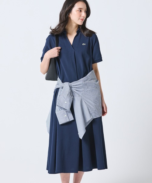 週末特価！Lacoste ラコステ　ネイビー ポロドレス サイズ36 スキッパーネックポロドレス / マキシ丈フレアワンピース（ワンピース