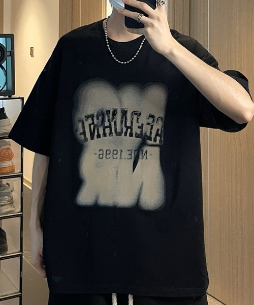 link lot(リンクロット)の「かすれロゴプリントビッグT(Tシャツ/カットソー・メンズ・ホワイト/ブラック・M)」の2枚目の写真