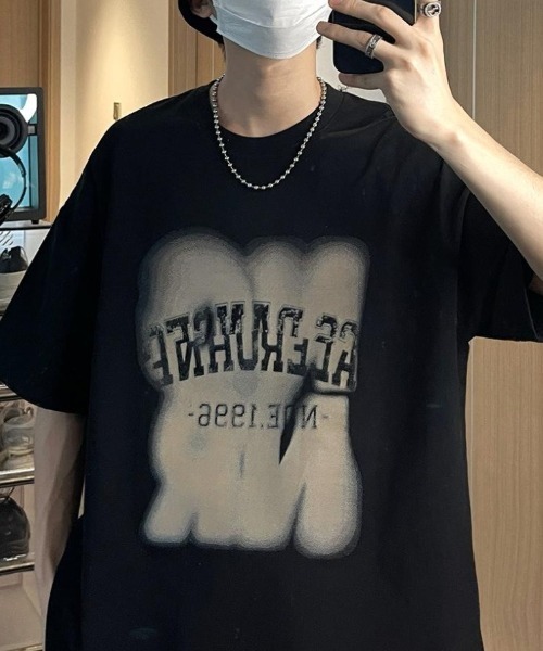 link lot(リンクロット)の「かすれロゴプリントビッグT(Tシャツ/カットソー・メンズ・ホワイト/ブラック・M)」の4枚目の写真
