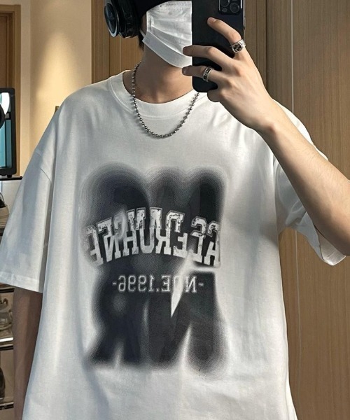 link lot(リンクロット)の「かすれロゴプリントビッグT(Tシャツ/カットソー・メンズ・ホワイト/ブラック・M)」の3枚目の写真
