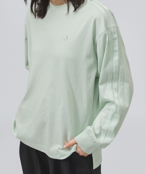 adidas（アディダス）の「アディダス adidas エッセンシャル プラス スリー ストライプス ルーズ フィット 長袖 Tシャツ（Tシャツ/カットソー・レディース・ブラック/オフホワイト/ライトグリーン・S/M/L/XL）」の20枚目の写真