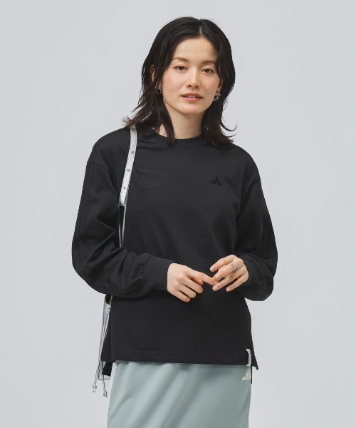 adidas（アディダス）の「アディダス adidas エッセンシャル プラス スリー ストライプス ルーズ フィット 長袖 Tシャツ（Tシャツ/カットソー・レディース・ブラック/オフホワイト/ライトグリーン・S/M/L/XL）」の8枚目の写真