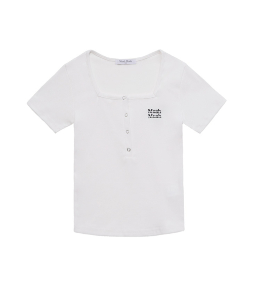 muahmuah（ムーアムーア）の「ヘンリーネックスクエアネック半袖Tシャツ[2色]（Tシャツ/カットソー・レディース・アイボリー/ブラック・FREE）」の15枚目の写真