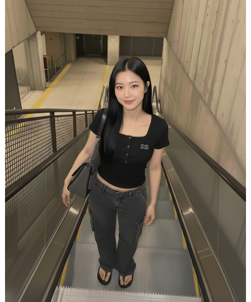 muahmuah（ムーアムーア）の「ヘンリーネックスクエアネック半袖Tシャツ[2色]（Tシャツ/カットソー・レディース・アイボリー/ブラック・FREE）」の18枚目の写真