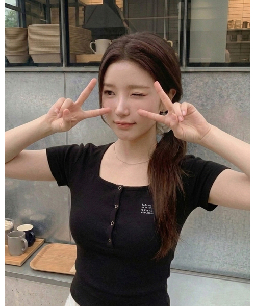 muahmuah（ムーアムーア）の「ヘンリーネックスクエアネック半袖Tシャツ[2色]（Tシャツ/カットソー・レディース・アイボリー/ブラック・FREE）」の22枚目の写真