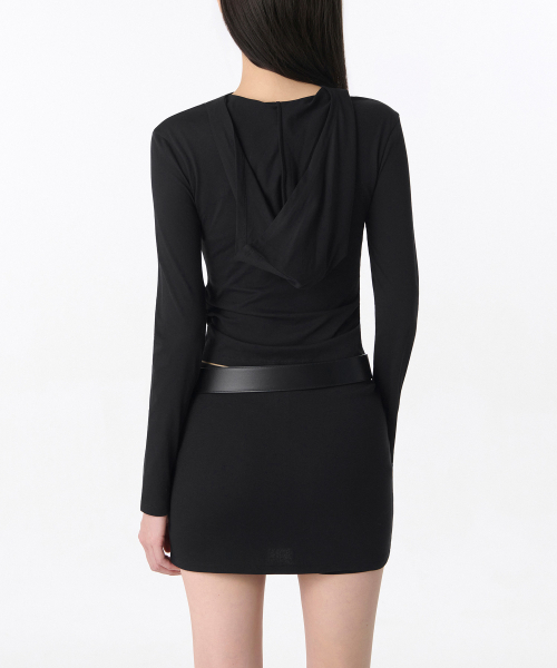 MUSINSA STANDARD WOMAN（ムシンサスタンダードウーマン）の「ウィメンズドレープフードパーカー長袖Tシャツ[ブラック]（パーカー・レディース・その他・LARGE/X-SMALL/SMALL/MEDIUM）」の4枚目の写真