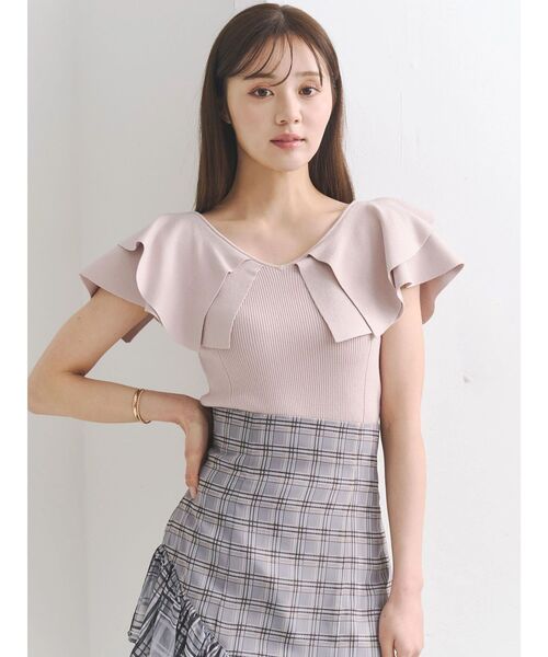 MERCURYDUO（マーキュリーデュオ）の「ダブルラッフルコンパクトニット（ニット/セーター・レディース・ベビーピンク/ブラック/オフホワイト/ミント・FREE）」の4枚目の写真