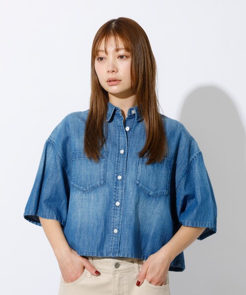 Healthy denim(ヘルシーデニム)の「【Healthy denim / ヘルシーデニム】Breezy Rosehip/半袖デニムシャツ/デニム【WEB限定】(シャツ/ブラウス・レディース・インディゴブルー・フリー)」の4枚目の写真