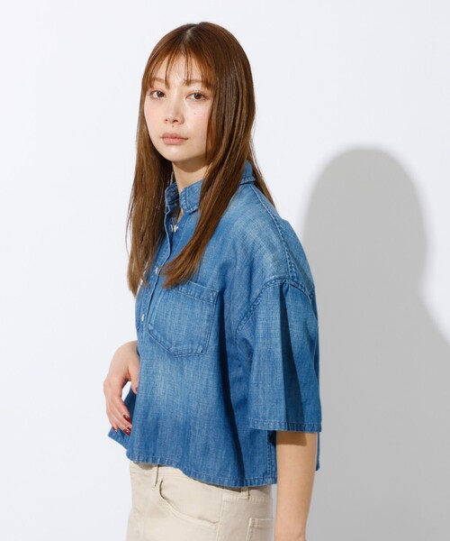 Healthy denim(ヘルシーデニム)の「【Healthy denim / ヘルシーデニム】Breezy Rosehip/半袖デニムシャツ/デニム【WEB限定】(シャツ/ブラウス・レディース・インディゴブルー・フリー)」の5枚目の写真