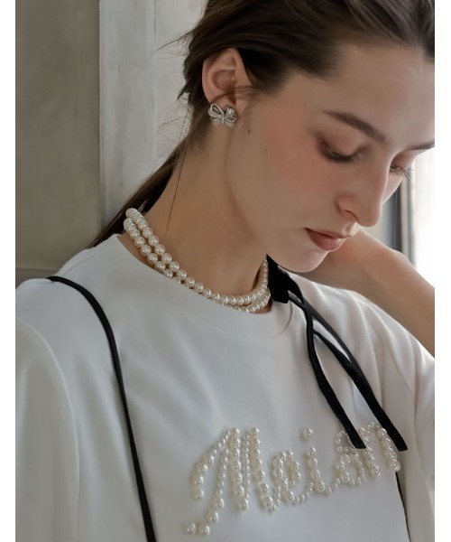MEISM（ミズム）の「[MEISM by Re:EDIT]メタル×フェイクプチパールリボンピアス（ピアス（両耳用）・レディース・ゴールド/シルバー・FREE）」の6枚目の写真