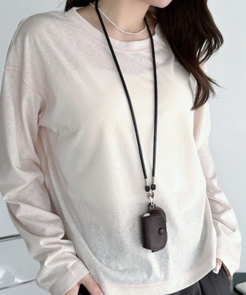 umune（ウムネ）の「シアーロンT 配色ステッチ カットソー クルーネック 長袖 トップス インナー シースルー レイヤード 透け感 秋 冬（Tシャツ/カットソー・レディース・ライトブルー/ブラック/オフホワイト・FREE）」の10枚目の写真
