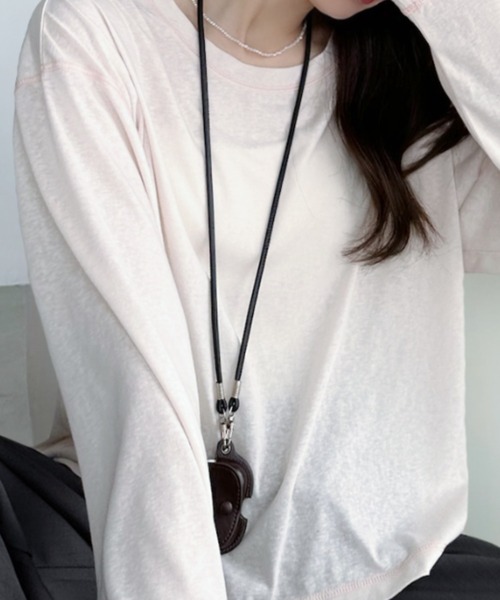 umune（ウムネ）の「シアーロンT 配色ステッチ カットソー クルーネック 長袖 トップス インナー シースルー レイヤード 透け感 秋 冬（Tシャツ/カットソー・レディース・ライトブルー/ブラック/オフホワイト・FREE）」の12枚目の写真