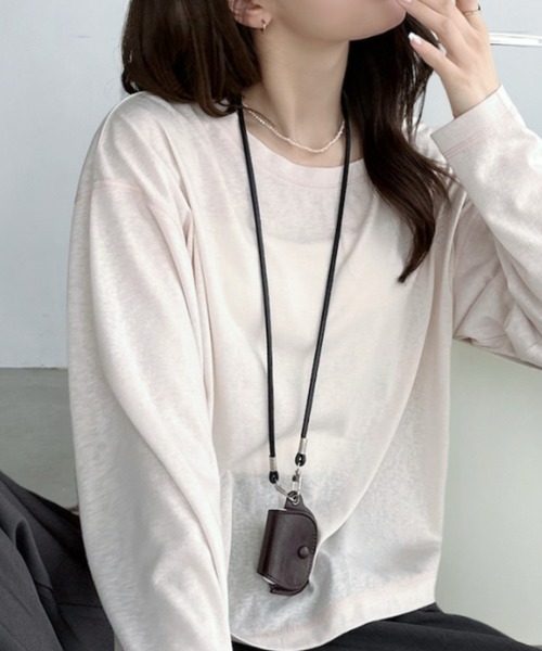 umune（ウムネ）の「シアーロンT 配色ステッチ カットソー クルーネック 長袖 トップス インナー シースルー レイヤード 透け感 秋 冬（Tシャツ/カットソー・レディース・ライトブルー/ブラック/オフホワイト・FREE）」の13枚目の写真