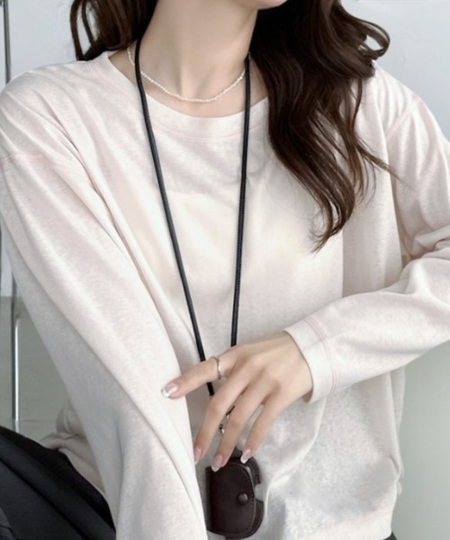 umune（ウムネ）の「シアーロンT 配色ステッチ カットソー クルーネック 長袖 トップス インナー シースルー レイヤード 透け感 秋 冬（Tシャツ/カットソー・レディース・ライトブルー/ブラック/オフホワイト・FREE）」の21枚目の写真
